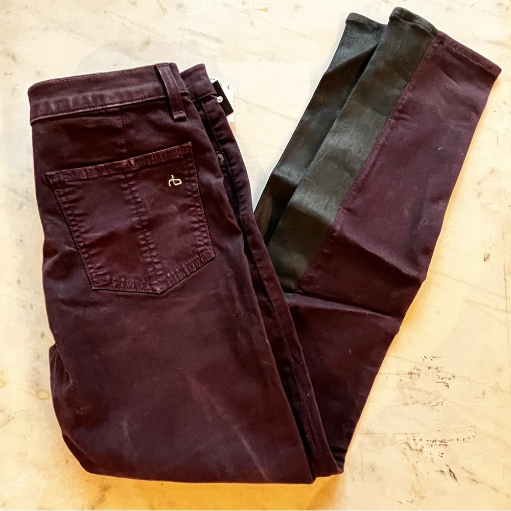 ✨HOST PICK✨ *RARE* BNWT RAG AND BONE PURPLE SKINNY JEANS WITH LEATHER DETAIL